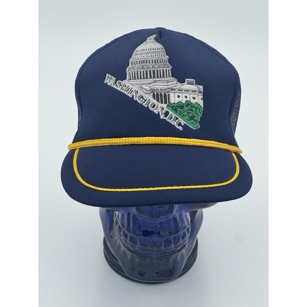 Vtg WASHINGTON D.C. Hat-Blue Mesh-3D Logo-Snapback-Rope Bill-Capitol